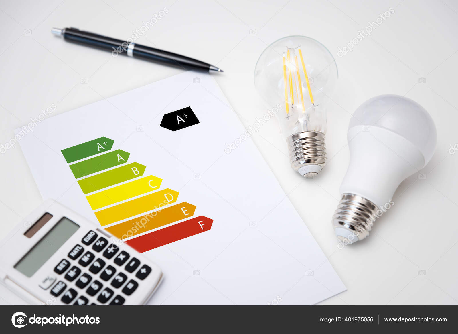 Energy Rating Chart Light Bulbs Energy Efficiency Concept Stock Photo