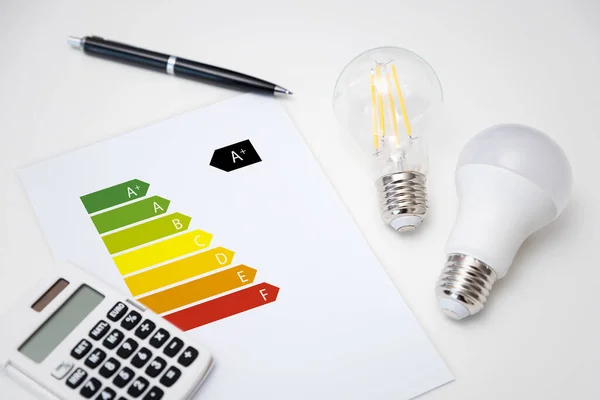 Energy Rating Chart Light Bulbs Energy Efficiency Concept — Stock Photo, Image