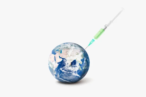 Global vaccine against the virus. global pandemic, abstract earth globe and syringe. Elements of this image furnished by NASA.