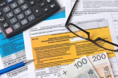 Polish tax form. Finance, tax income, settlements concept clipart