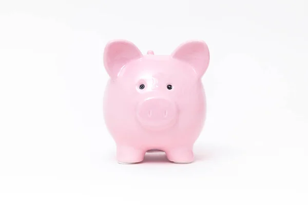 Piggy Bank Vit Bakgrund Besparingar Och Budgetkoncept — Stockfoto