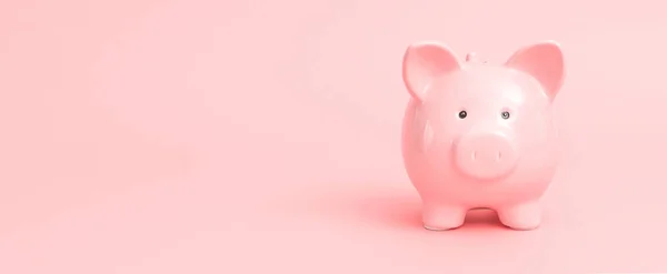 Piggy Bank Rosa Bakgrund Besparingar Och Budgetkoncept Bild Med Kopieringsutrymme — Stockfoto