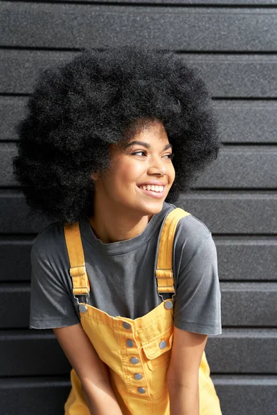 Happy African Teen Girl With Afro Hair Laughing Standing On Black Background Stock Images Page Everypixel