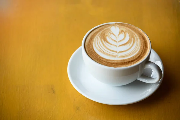 Közelről Hot Kávé Latte Art Mintás Tetején Meleg Érzés Kávét — Stock Fotó