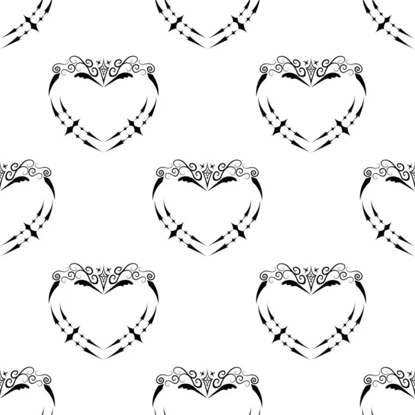 Seamless Frame Gothic Heart Shape Pattern White Background Black White — Stock Photo, Image