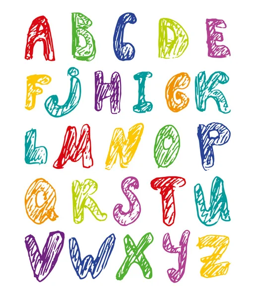 Hand Drawn Colorful Alphabet Child Letter Imitation — Stock Vector