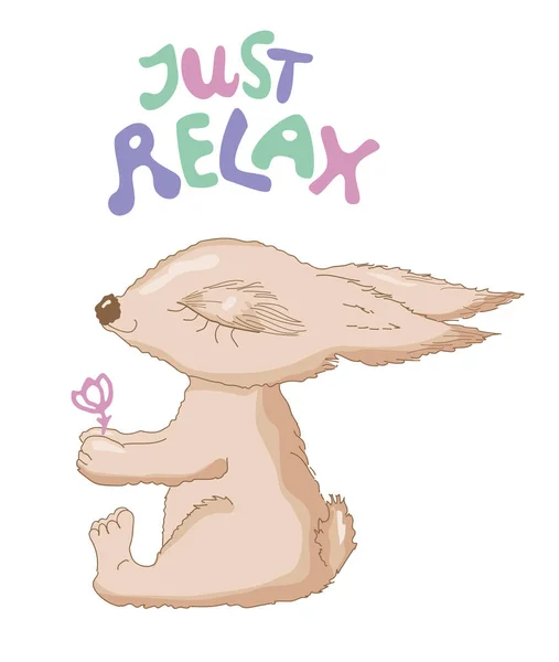 Cute cartoon rabbit with slogan just relax. Vecror illustration
