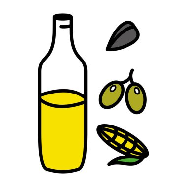 Ayçiçeği, zeytin, Mısır yağı cam. Düz stil. Vektör çizim. Pişirme kavramı
