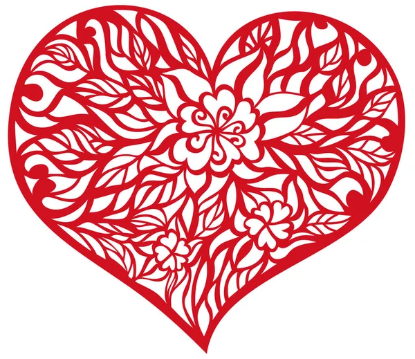 Blommigt hjärta mönster med virvlar. Du kan använda för plotterskärning, prägling, dekoration och mer — Stock vektor