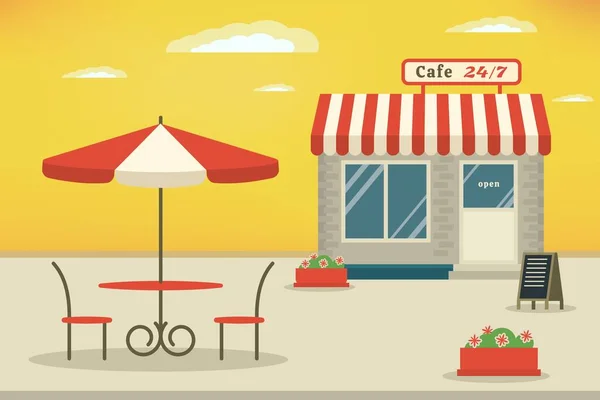 Açık kafe terası. Düz biçim illüstrasyonu