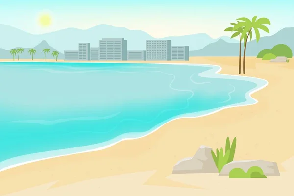 Seaside sand beach cartoon flat vector illustration — Stock Vector
