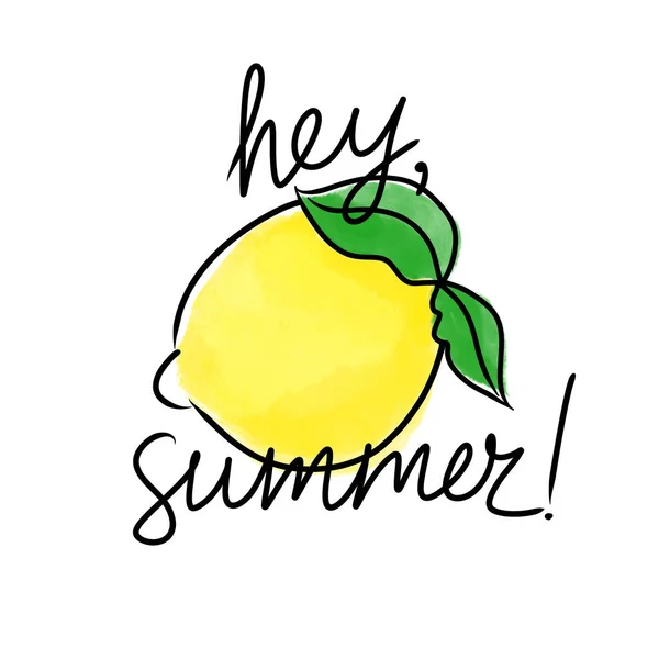 用"嘿夏"这个词来勾画出黄色的绿色柠檬 — 图库照片