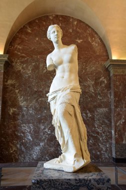 PARIS, FRANCE - MAY 23, 2018: ancient greek sculpture Venus de Milo (Aphrodite of Milos) by Alexandros of Antioch in the Louvre Museum in Paris, France clipart