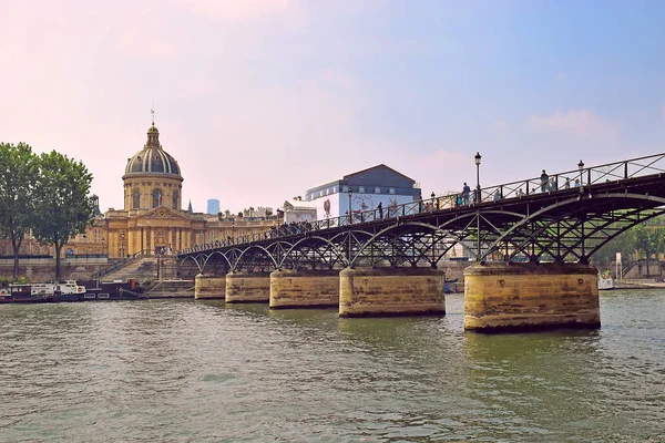 Pohled Institut France Pont Des Arts Pěší Most Přes Řeku — Stock fotografie