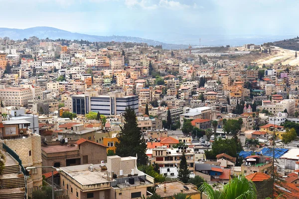 Panoramik Manzaralı Modern Nazareth Celile Şehirde Kuzey Srail Burada Çocukluk — Stok fotoğraf