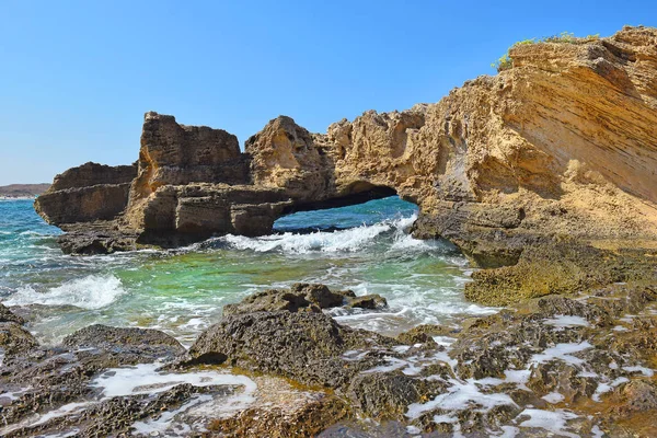 Formations Géologiques Pittoresques Sur Plage Nahsholim Région Haïfa Nord Israël — Photo