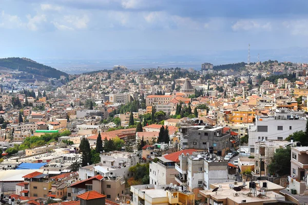 Panoramik Manzaralı Modern Nazareth Celile Şehirde Kuzey Srail Burada Çocukluk — Stok fotoğraf