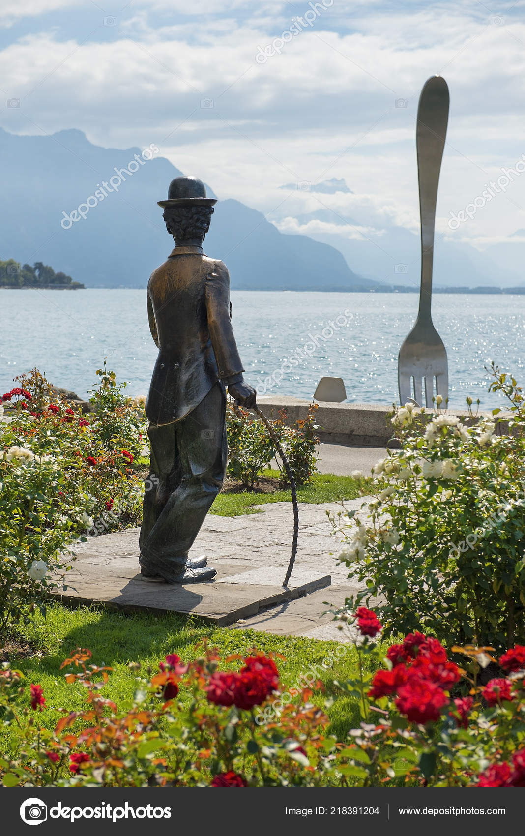 Вевье Швейцария Сентября Памятник Чарли Чаплину Набережной Веве.
