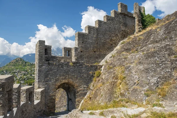 Άποψη Του Πέτρινους Τοίχους Του Κάστρο Tourbillon Sion Βαλέ Ελβετία — Φωτογραφία Αρχείου