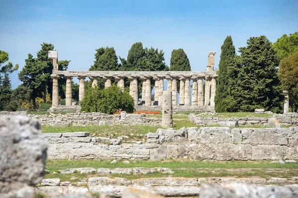 Primer Templo Hera Antiguo Templo Griego Orden Dórico Poseidonia Paestum —  Fotos de Stock