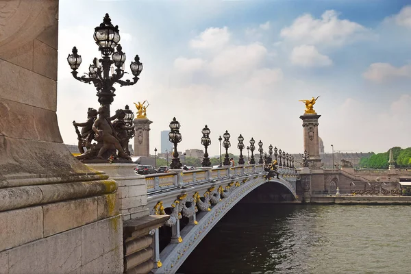 Pont Alexandre Iii Most Zdobený Ozdobený Secesními Lampami Sochy Paříž — Stock fotografie