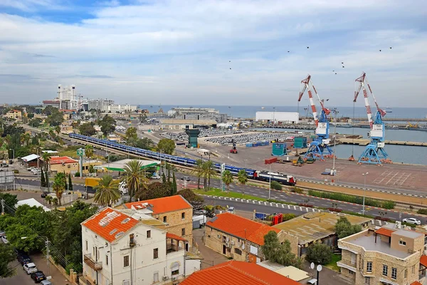 Haifa Izrael 2018 December Felülnézet Kereskedelmi Haifa Port Haifa Öbölre — Stock Fotó