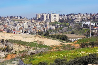Nazareth, İsrail - 09 Mart 2019: panoramik manzaralı modern Nazareth, Celile, İsrail Kuzey İlçesi merkezli Adliye bir şehirde