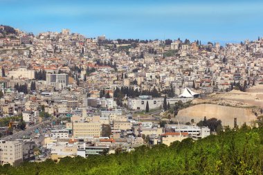 Nazareth, İsrail - 09 Mart 2019: modern Nazareth, Celile, bir şehir manzarasına Kuzey İsrail, burada çocukluk ve gençlik İsa'nın geçti