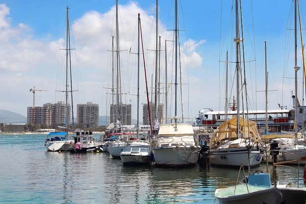 Acre Israel Abril 2019 Vista Sobre Marina Com Iates Porto — Fotografia de Stock