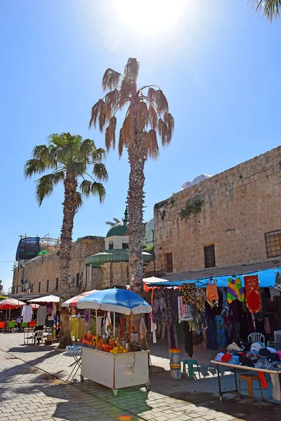 Acre Israel April 2019 Pittoresk Gata Gamla Stan Med Bås — Stockfoto