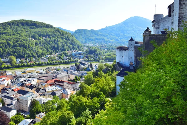 Vista Magnífico Salzburgo Partir Altura Das Muralhas Fortaleza Hohensalzburg Áustria — Fotografia de Stock