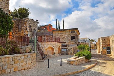 walk through the Old Town of Safed, center of Kabbalah and jewish mysticism in Upper Galilee, Israel clipart