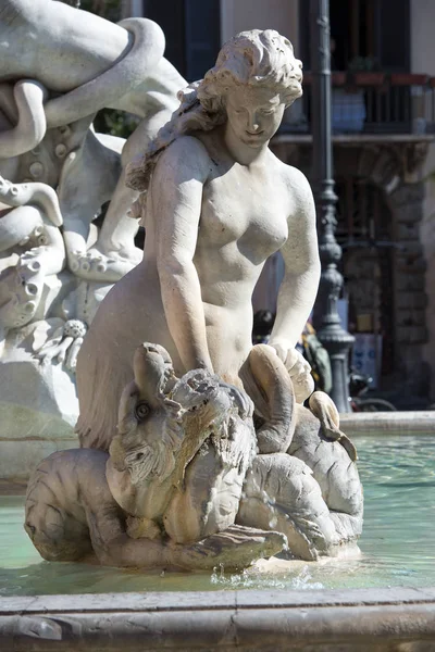 Detalle Fuente Neptuno Poseidón Piazza Navona Roma Italia — Foto de Stock