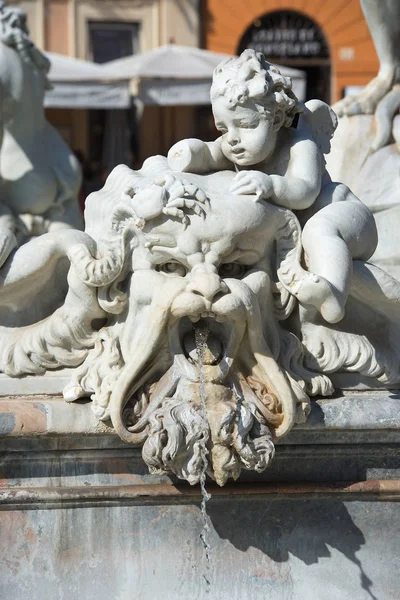 Detalhe Fonte Neptune Poseidon Piazza Navona Roma Itália — Fotografia de Stock