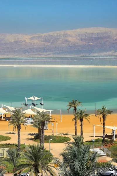 艾因博克 以色列 2019年7月14日 度假者和游客沐浴在死海 公共海滩在度假胜地艾因博克 — 图库照片