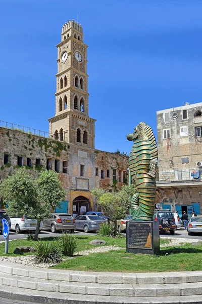 Acre Israel Április 2019 Kerek Tér Ősi Kikötő Acre Emlékmű — Stock Fotó