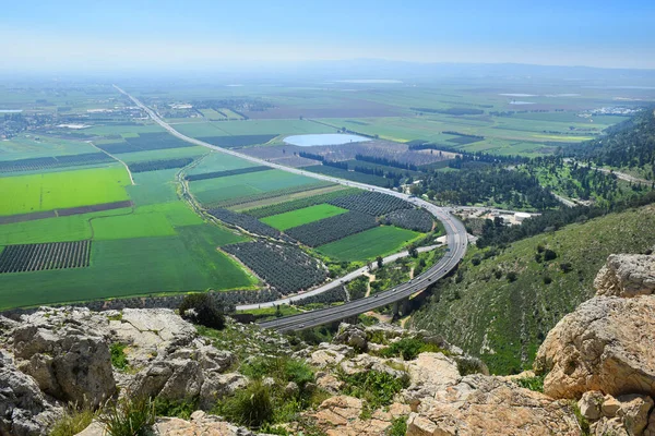 stock image views of the Jezreel Valley from the heights of Mount Precipice, located just outside the southern edge of Nazareth, Lower Galilee, Israel