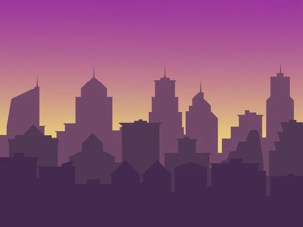 Fondo de la ciudad con siluetas de edificios, gran metrópolis — Vector de stock