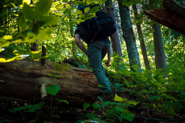 one guy goes up in the mountains