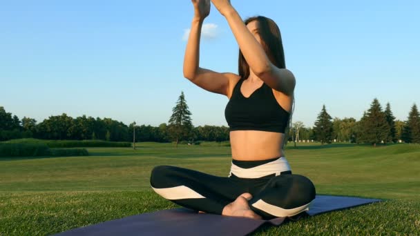 Kadın Oturma Meditaiting Açık Havada Çimenlerin Üzerinde — Stok video