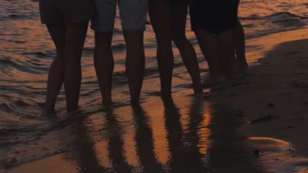 水のビーチに立っている人々 のグループの足 スローモーション — ストック動画