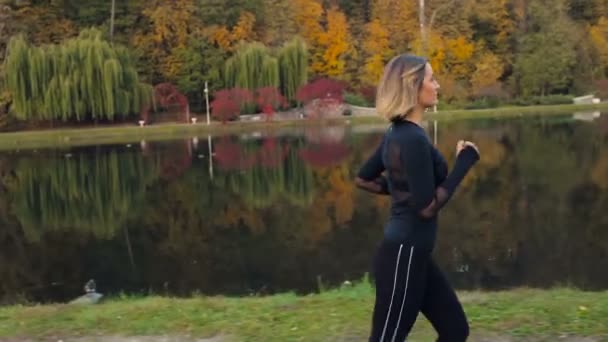 Σπορ Γυναίκα Που Τρέχει Στο Πάρκο — Αρχείο Βίντεο