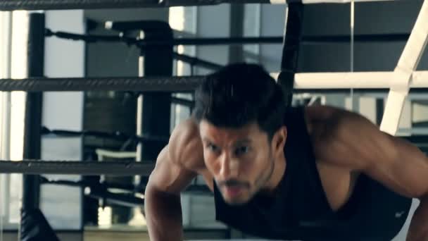 Boxeador Haciendo Flexiones Ring Boxeo — Vídeos de Stock