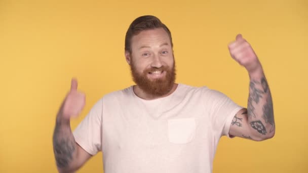 Portrait Happy Man Showing Thumbs Gesture Both Hands — Stok Video