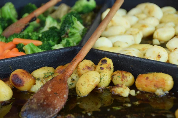 bir piknik taş bir tencerede pişmiş sebze ve patates