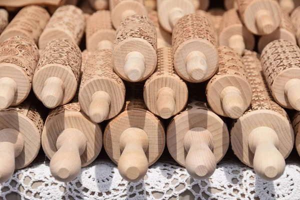 wooden rolling pins for rolling cake carved patterns on the market stall