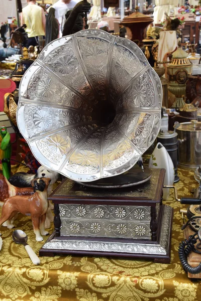 Régi Antik Gramofon Hanglemez Piaci Bódé — Stock Fotó