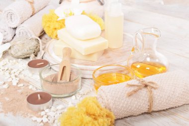Spa için yağlar, sünger taşı, doğal sabun çikolata yüz maskesi, sünger taşı,