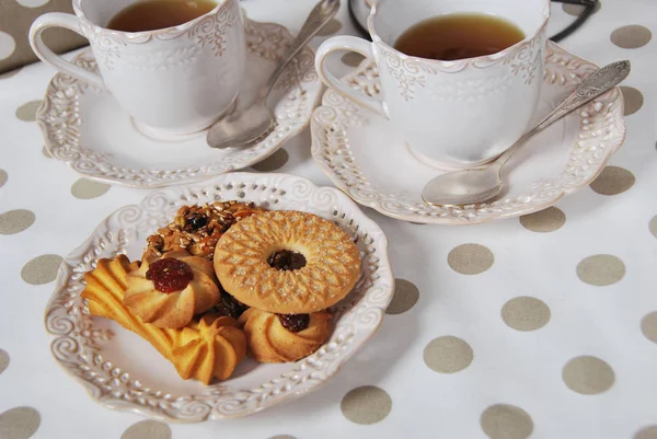 Biscoitos Com Marmelada Açúcar Sementes Com Chá Para Café Manhã — Fotografia de Stock