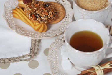 marmelat, şeker, r kahvaltı için çay ile tohum çerezleri